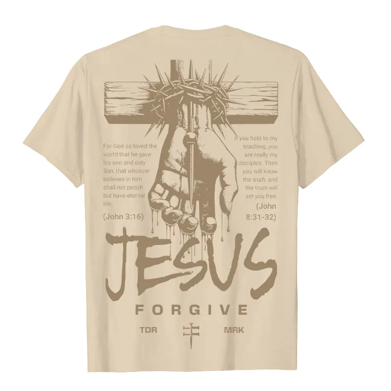 Christianartworkshop Religious Jesus Forgive Crown of Thorns Cross Unisex T-shirt sold by Christian Art Workshop product image thumbnail 5