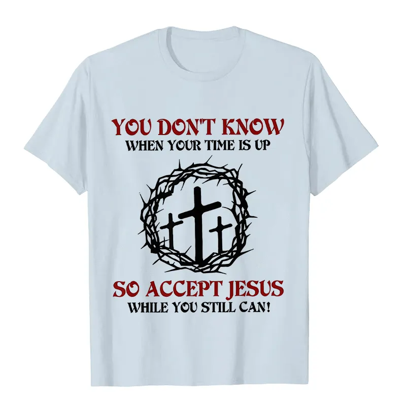 Christianartworkshop Religious Warning Accept Jesus Thorn Crown Cross Unisex T-shirt sold by Christian Art Workshop