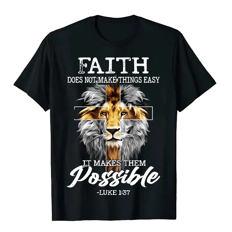 Christianartworkshop Religious Faith Lion Cross Graphic Unisex T-shirt sold by Christian Art Workshop