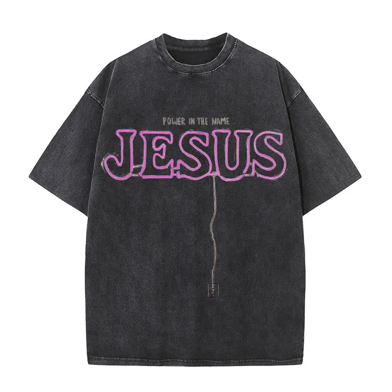 Christianartworkshop Power in the Name Jesus Unisex Washed T-shirt sold by Christian Art Workshop
