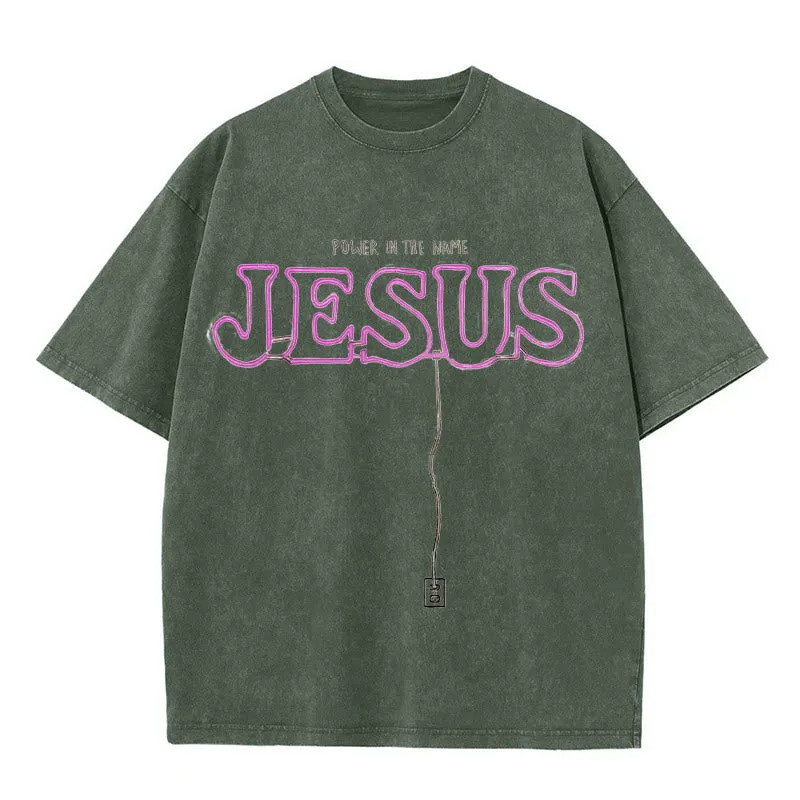 Christianartworkshop Power in the Name Jesus Unisex Washed T-shirt sold by Christian Art Workshop product image thumbnail 4