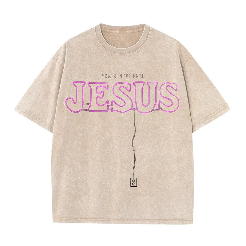 Christianartworkshop Power in the Name Jesus Unisex Washed T-shirt sold by Christian Art Workshop product image thumbnail 5