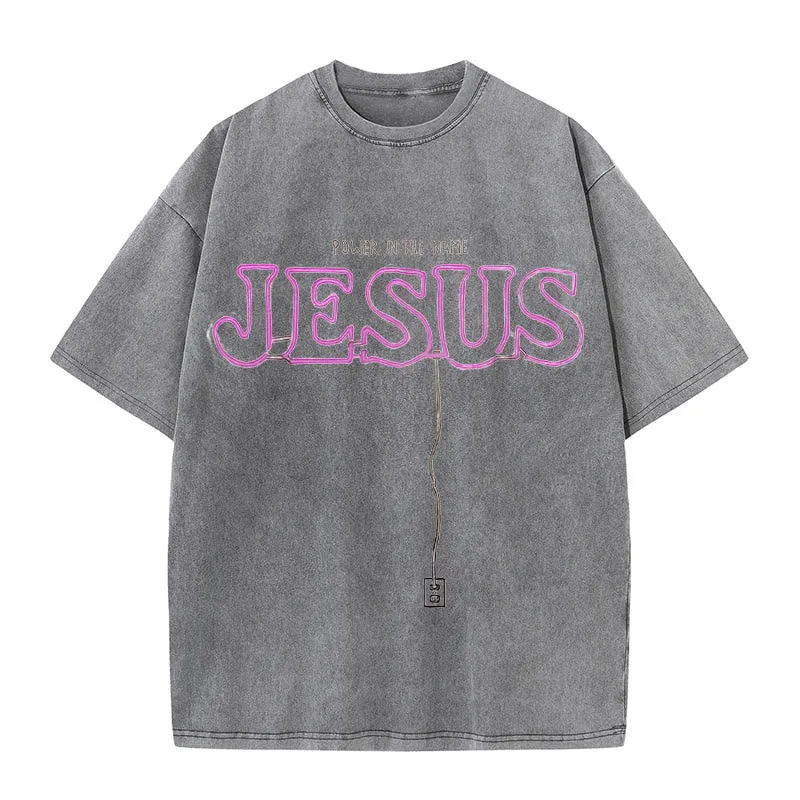 Christianartworkshop Power in the Name Jesus Unisex Washed T-shirt sold by Christian Art Workshop product image thumbnail 3