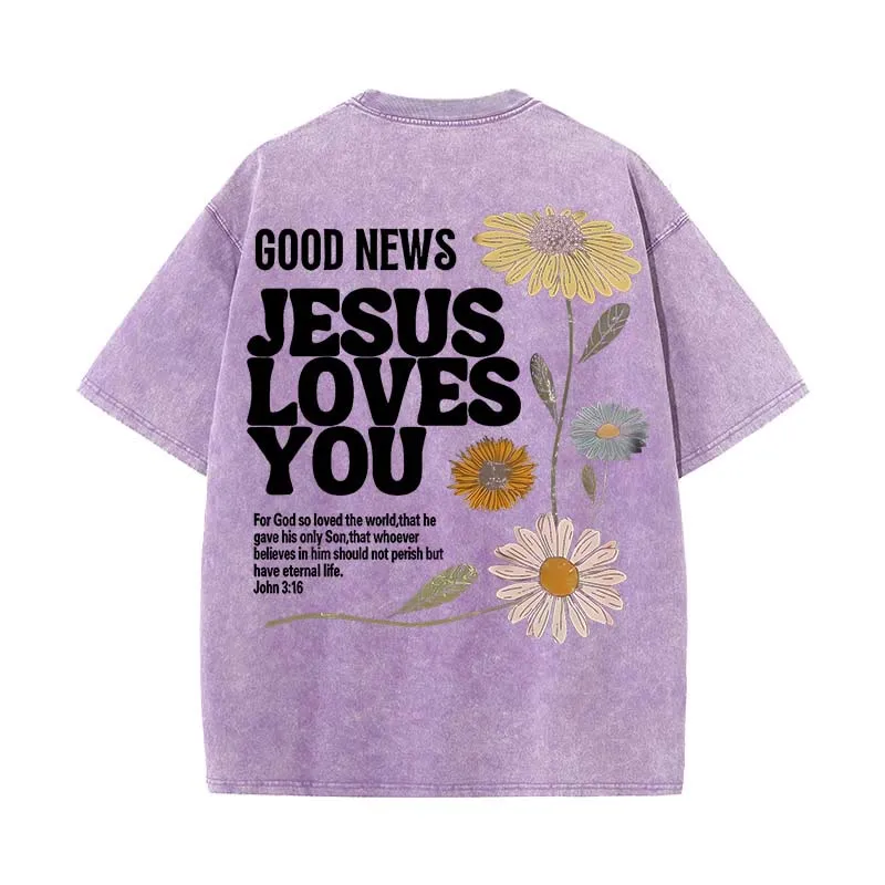 Christianartworkshop Good News Jesus Loves You Unisex Washed T-shirt sold by Christian Art Workshop