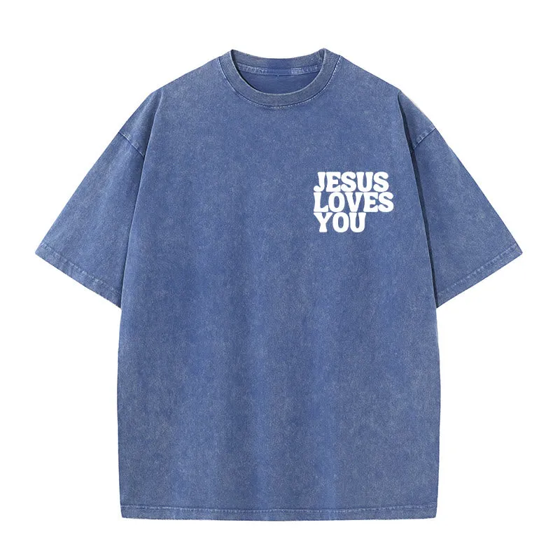 Christianartworkshop Good News Jesus Loves You Unisex Washed T-shirt sold by Christian Art Workshop product image thumbnail 5