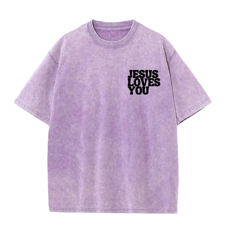 Christianartworkshop Good News Jesus Loves You Unisex Washed T-shirt sold by Christian Art Workshop product image thumbnail 2