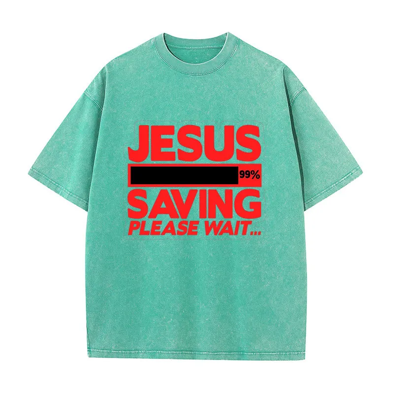 Christianartworkshop Jesus Saving Please Wait Unisex Washed T-shirt sold by Christian Art Workshop