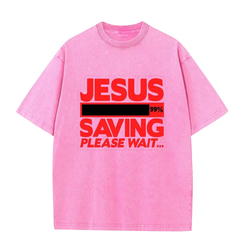 Christianartworkshop Jesus Saving Please Wait Unisex Washed T-shirt sold by Christian Art Workshop product image thumbnail 3