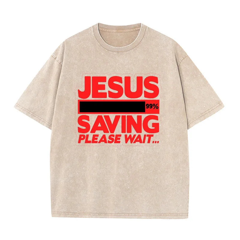 Christianartworkshop Jesus Saving Please Wait Unisex Washed T-shirt sold by Christian Art Workshop product image thumbnail 4