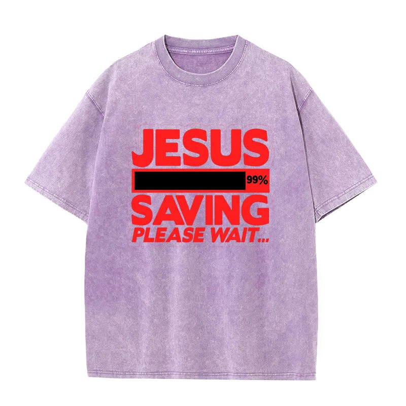 Christianartworkshop Jesus Saving Please Wait Unisex Washed T-shirt sold by Christian Art Workshop product image thumbnail 5