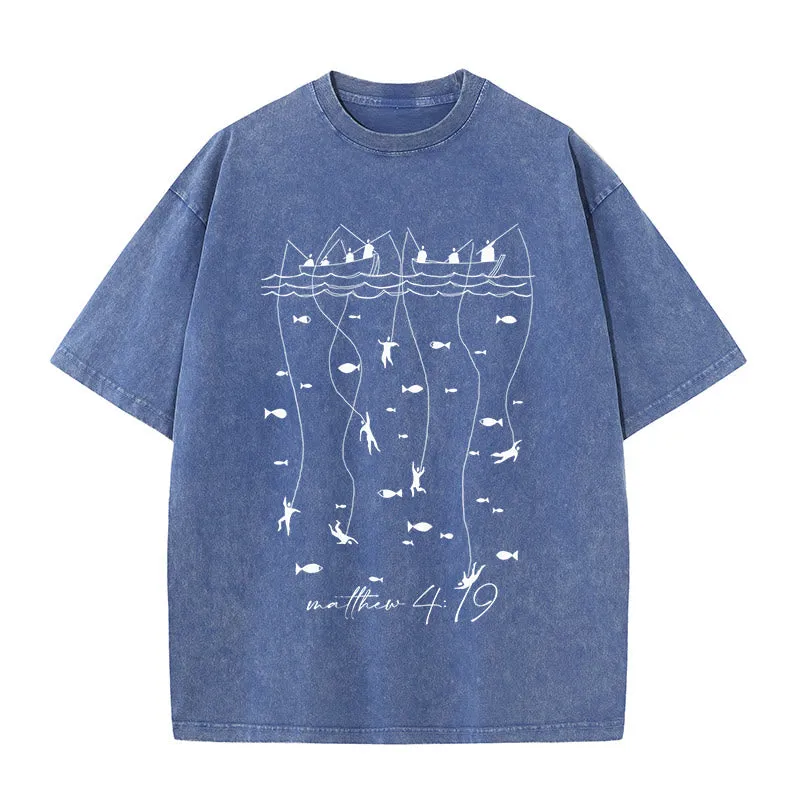 Christianartworkshop Biblical Fishing Narrative Unisex Washed T-shirt sold by Christian Art Workshop