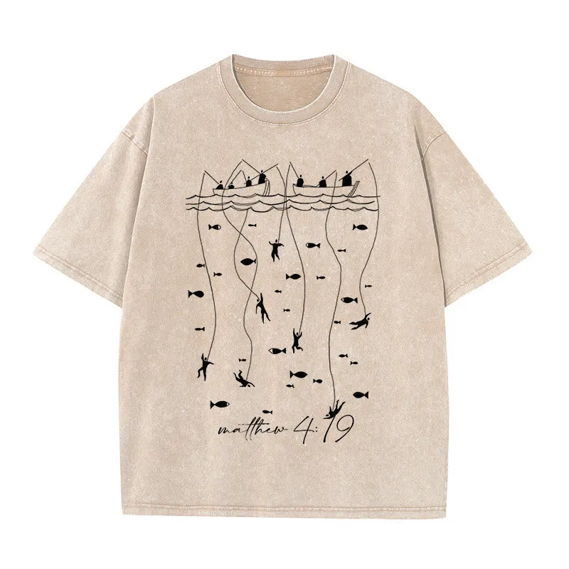 Christianartworkshop Biblical Fishing Narrative Unisex Washed T-shirt sold by Christian Art Workshop product image thumbnail 3