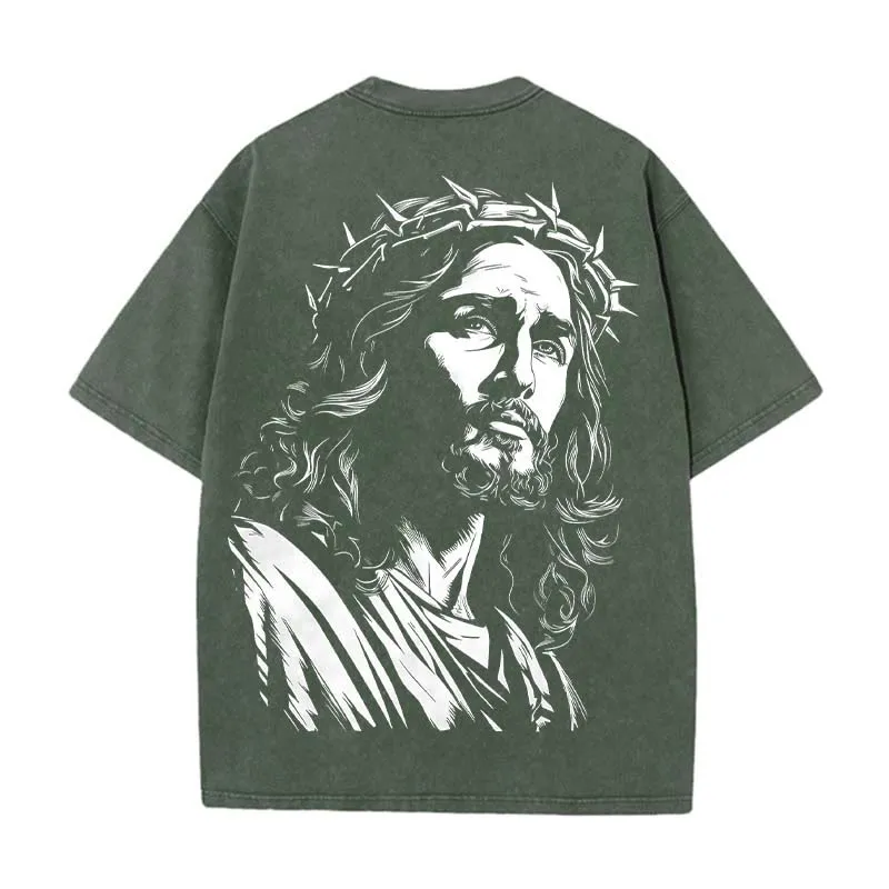 Christianartworkshop Vintage Style Jesus Christ Unisex Washed T-shirt sold by Christian Art Workshop
