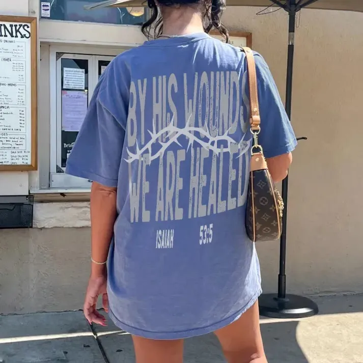 Christianartworkshop By His Wounds We Are Healed Unisex Washed T-Shirt sold by Christian Art Workshop product image thumbnail 2