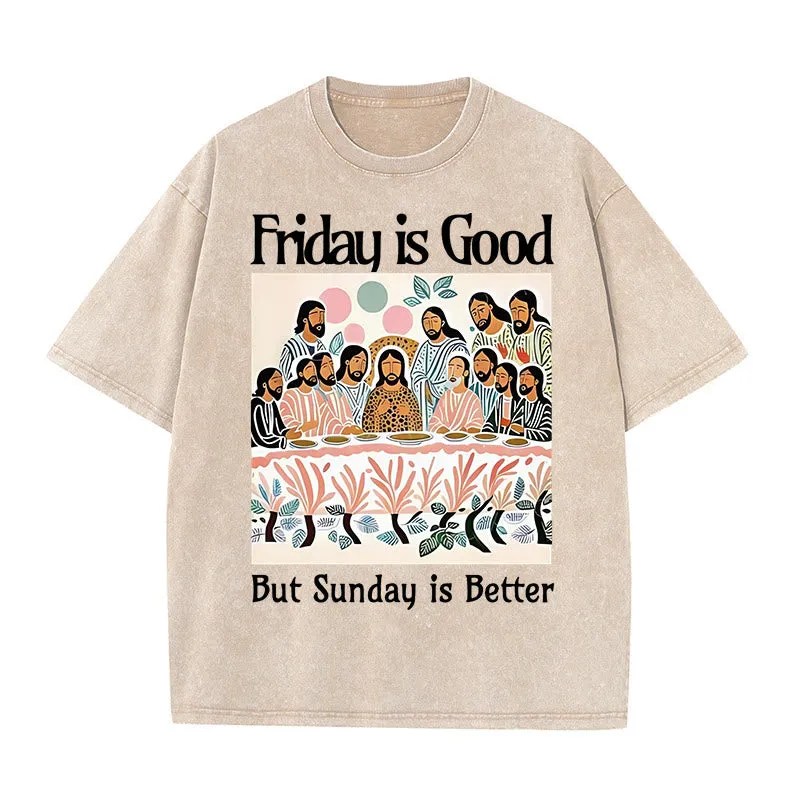 Christianartworkshop Friday Is Good Colorful Washed T-shirt sold by Christian Art Workshop product image thumbnail 3
