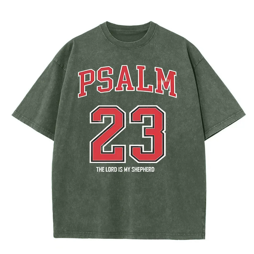 Christianartworkshop Psalm 23 Christian Unisex Washed T-shirt sold by Christian Art Workshop product image thumbnail 5