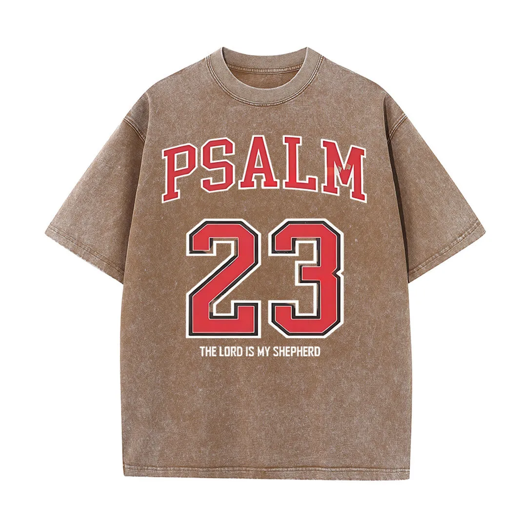 Christianartworkshop Psalm 23 Christian Unisex Washed T-shirt sold by Christian Art Workshop product image thumbnail 4