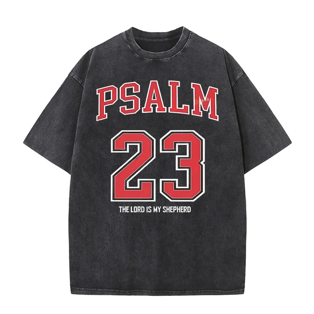 Christianartworkshop Psalm 23 Christian Unisex Washed T-shirt sold by Christian Art Workshop product image thumbnail 3