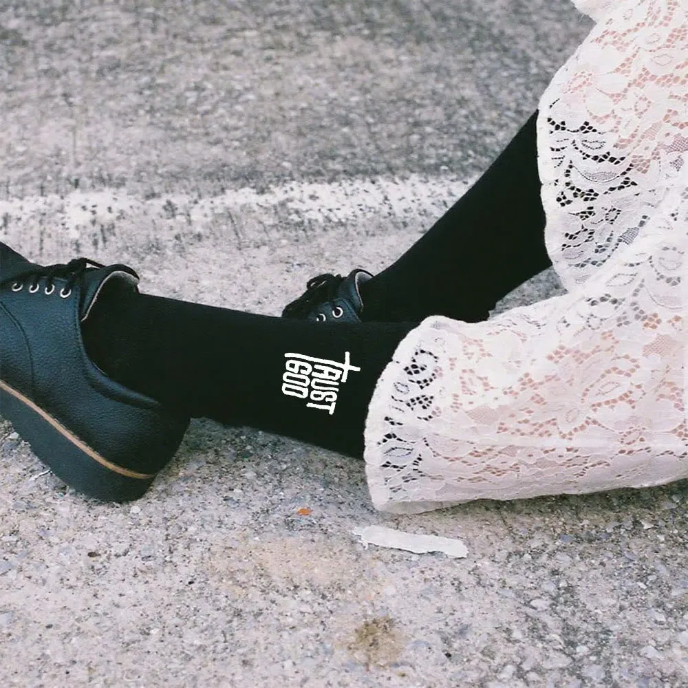 Christianartworkshop Trust God Cross-Design Faith Crew Socks: Walk Boldly with Christ sold by Christian Art Workshop product image thumbnail 3