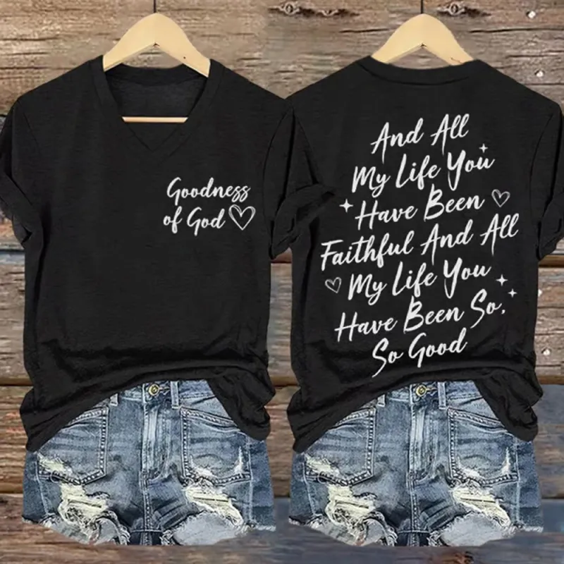 Christianartworkshop Women's I Will Sing Of The Goodness Of God Casual V-neck T-shirt made by Christian Art Workshop