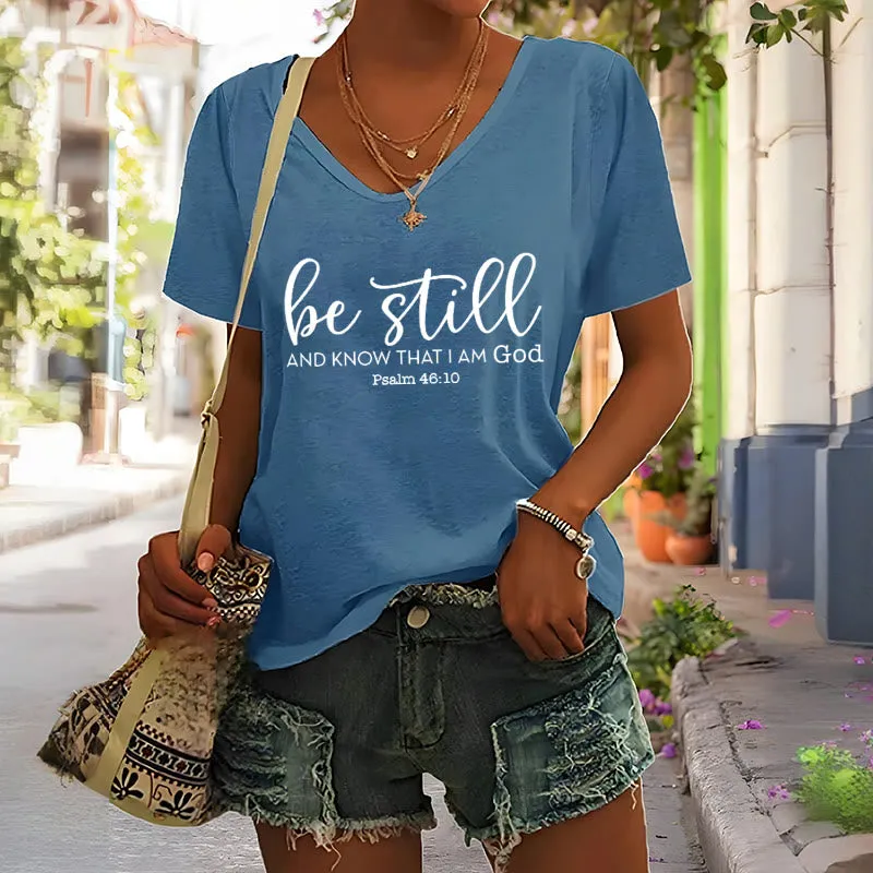Christianartworkshop Women's Be Still And Know That I Am God Casual V-neck T-shirt sold by Christian Art Workshop product image thumbnail 2