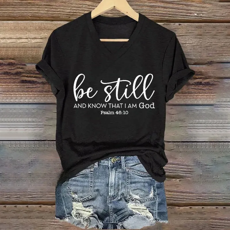 Christianartworkshop Women's Be Still And Know That I Am God Casual V-neck T-shirt sold by Christian Art Workshop product image thumbnail 4