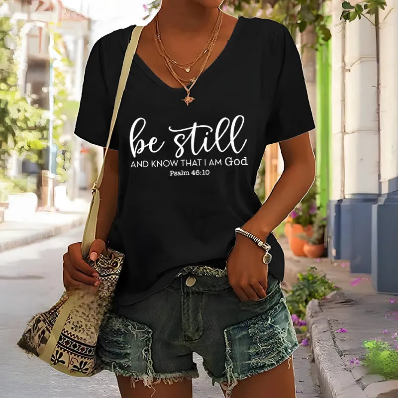 Christianartworkshop Women's Be Still And Know That I Am God Casual V-neck T-shirt sold by Christian Art Workshop product image thumbnail 5
