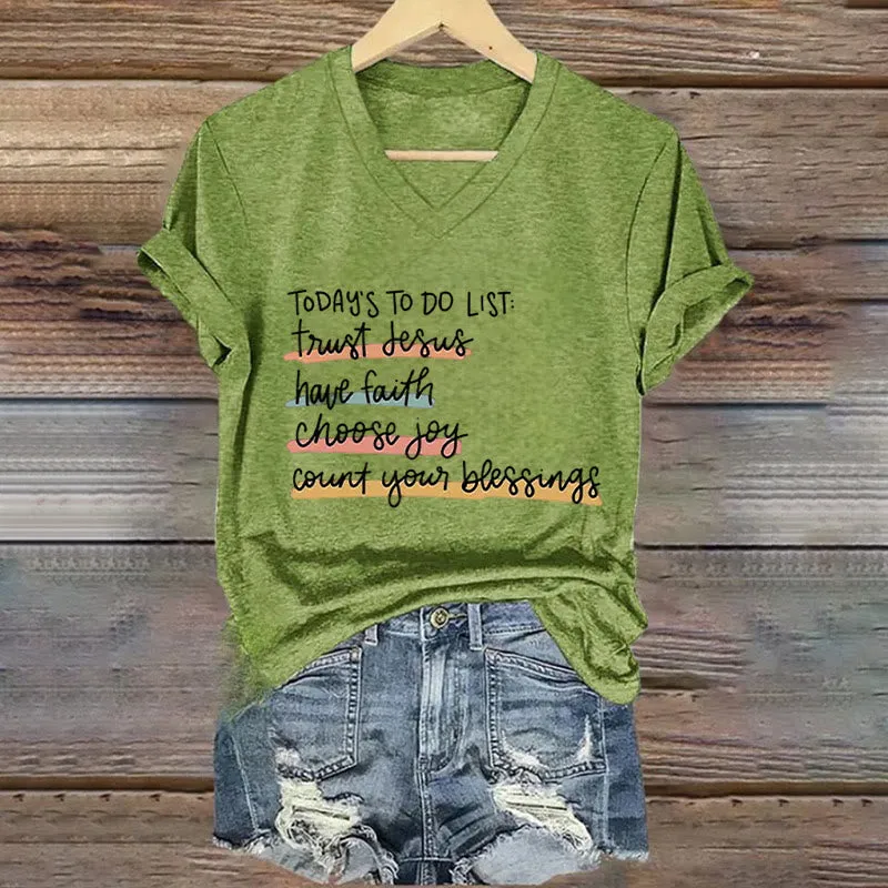 Christianartworkshop Today 's To-Do List Trust Jesus Have Faith Choose Joy Casual V-Neck T-shirt sold by Christian Art Workshop
