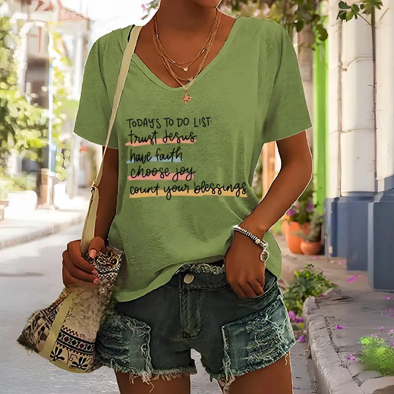 Christianartworkshop Today 's To-Do List Trust Jesus Have Faith Choose Joy Casual V-Neck T-shirt sold by Christian Art Workshop product image thumbnail 2