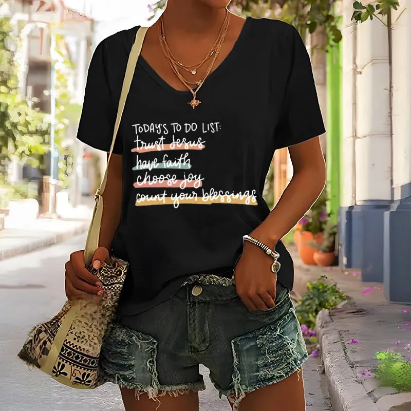 Christianartworkshop Today 's To-Do List Trust Jesus Have Faith Choose Joy Casual V-Neck T-shirt sold by Christian Art Workshop product image thumbnail 5