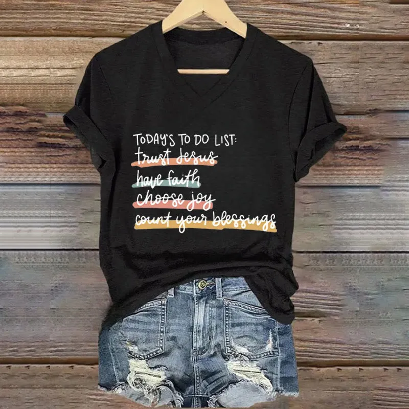 Christianartworkshop Today 's To-Do List Trust Jesus Have Faith Choose Joy Casual V-Neck T-shirt sold by Christian Art Workshop product image thumbnail 4