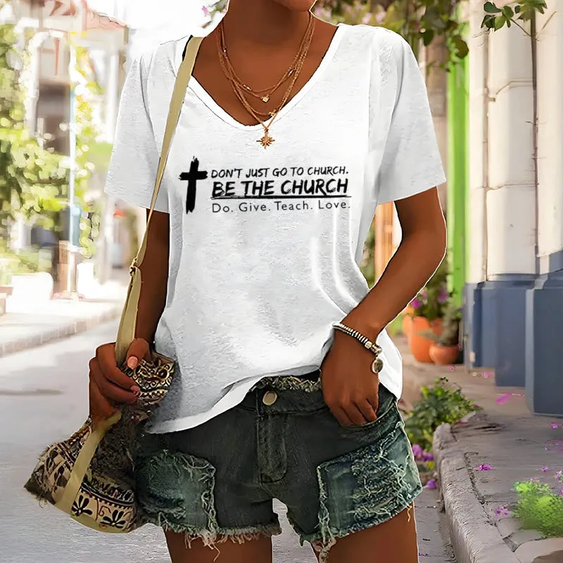 Christianartworkshop Women's Don't Just Go To Church Be The Church Casual V-Neck T-shirt sold by Christian Art Workshop product image thumbnail 2