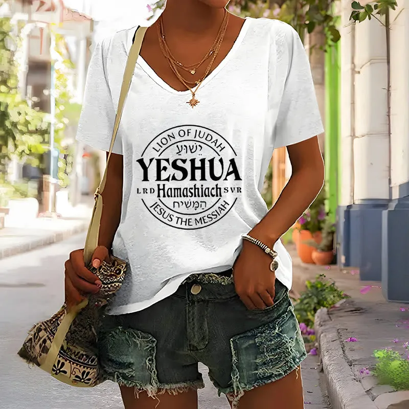 Christianartworkshop Women'S Lion Of Judah Yeshua Printed Casual V-Neck T-shirt sold by Christian Art Workshop product image thumbnail 5