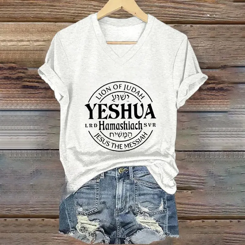 Christianartworkshop Women'S Lion Of Judah Yeshua Printed Casual V-Neck T-shirt sold by Christian Art Workshop product image thumbnail 4