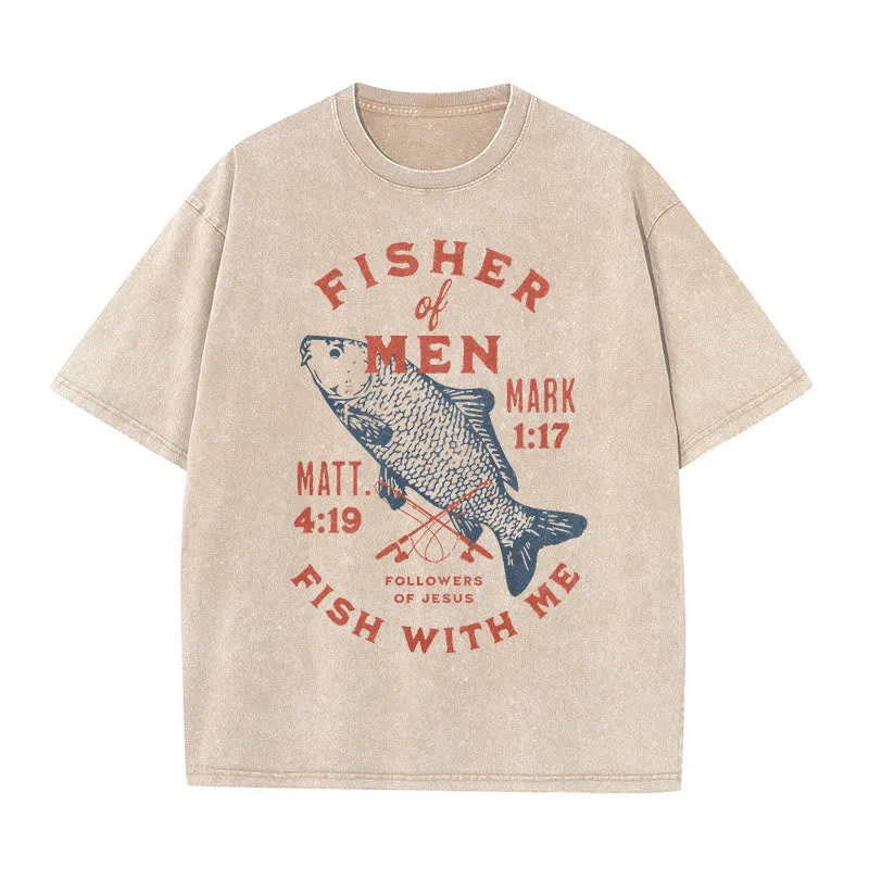 Christianartworkshop Followers of Jesus Fisher of Men Unisex Washed T-Shirt sold by Christian Art Workshop
