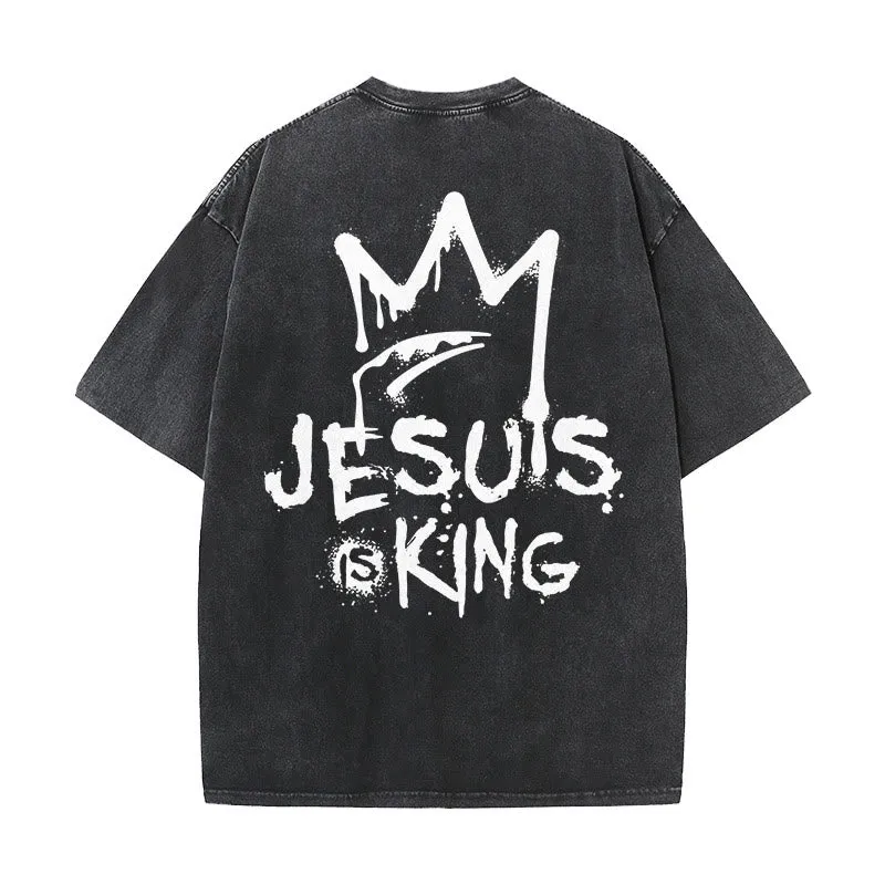 Christianartworkshop Jesus Is King Christian Unisex Washed T-Shirt sold by Christian Art Workshop