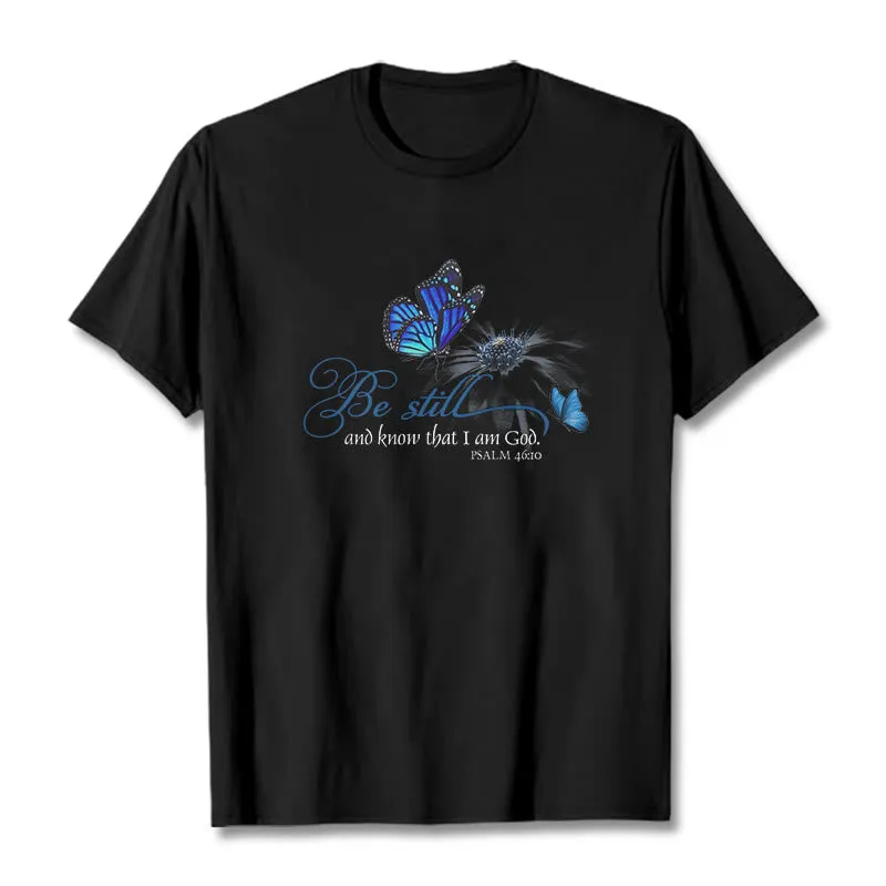 Christianartworkshop Be Still and Know God Bible Verse with Butterfly Unisex T-shirt sold by Christian Art Workshop