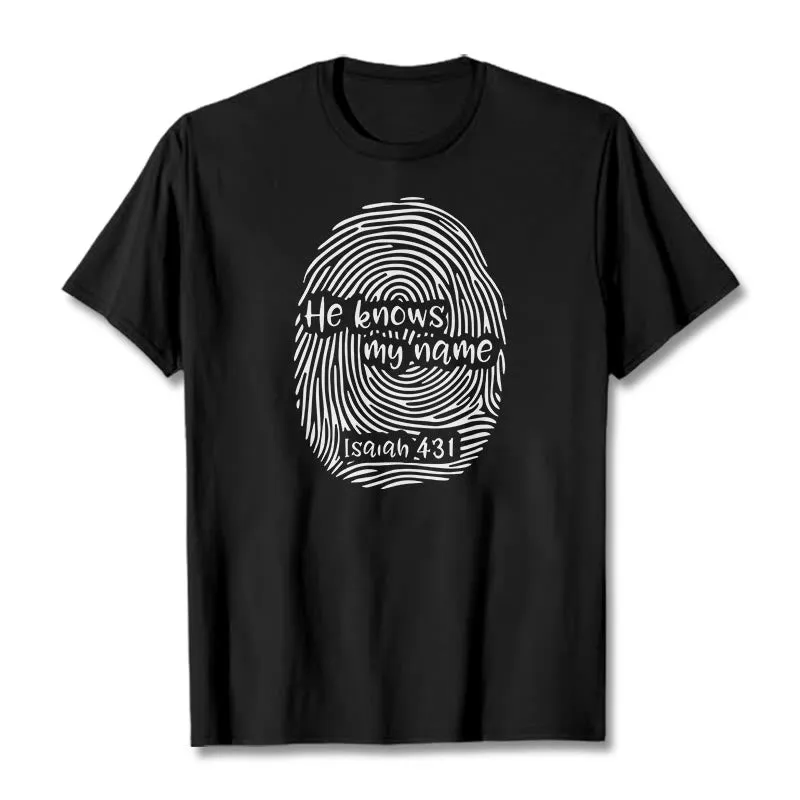 Christianartworkshop He Knows My Name Fingerprint Bible Verse Unisex T-shirt sold by Christian Art Workshop