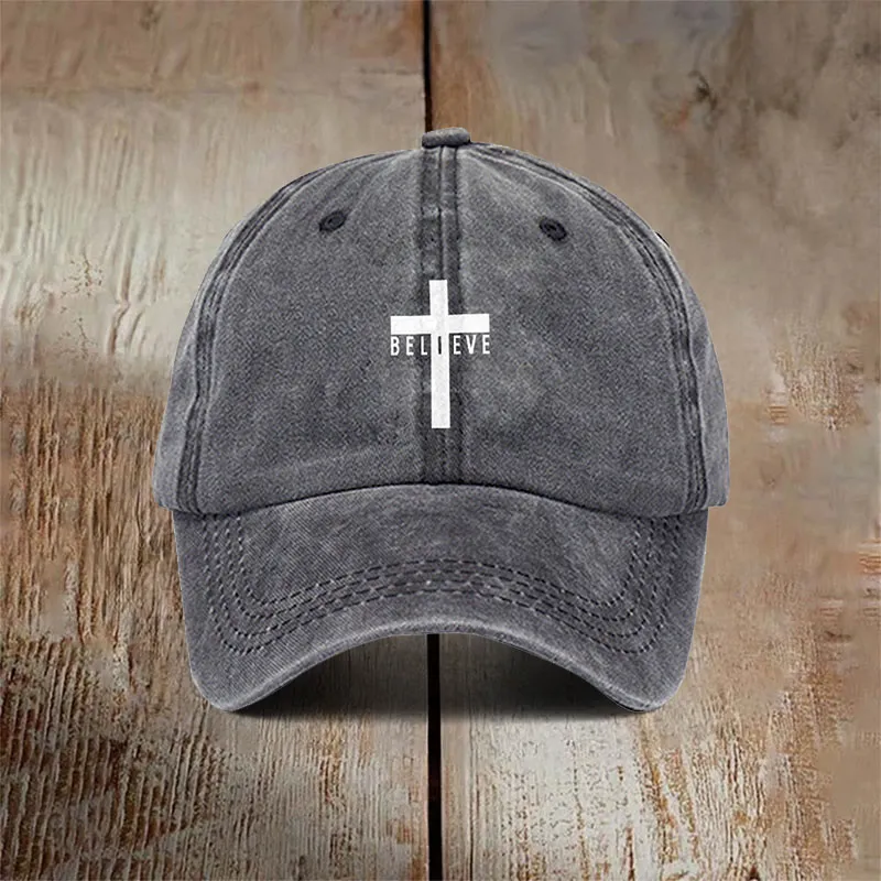 Christianartworkshop Minimalist Believe in Christ Cross Baseball Cap for Everyday Faith sold by Christian Art Workshop product image thumbnail 4