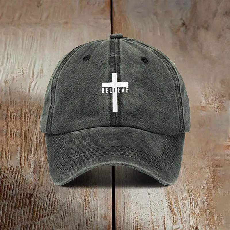 Christianartworkshop Minimalist Believe in Christ Cross Baseball Cap for Everyday Faith sold by Christian Art Workshop product image thumbnail 5