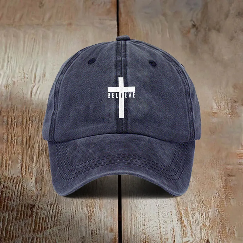 Christianartworkshop Minimalist Believe in Christ Cross Baseball Cap for Everyday Faith sold by Christian Art Workshop product image thumbnail 2