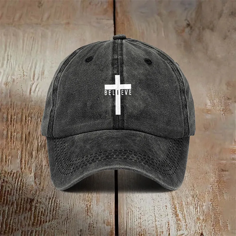 Christianartworkshop Minimalist Believe in Christ Cross Baseball Cap for Everyday Faith sold by Christian Art Workshop product image thumbnail 3