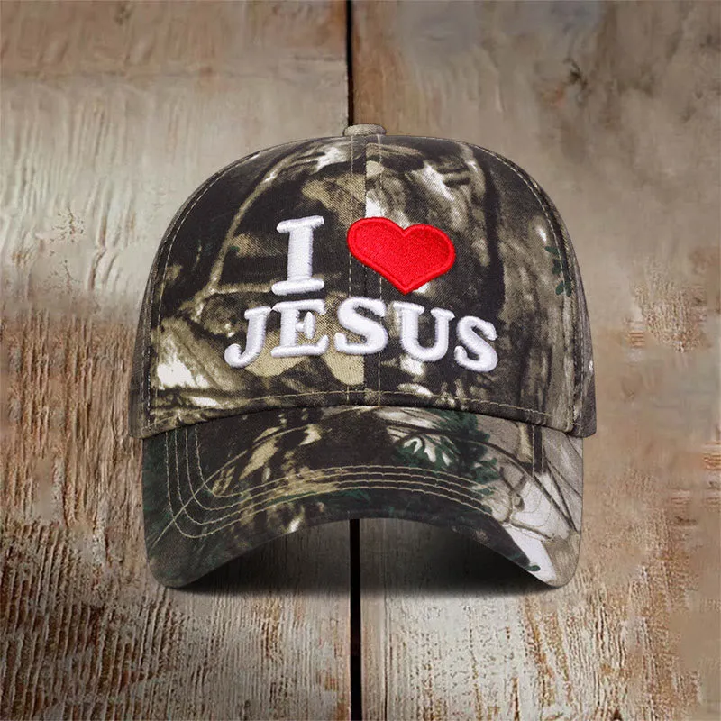 Christianartworkshop I Love Jesus Camo Outdoor Baseball Cap sold by Christian Art Workshop product image thumbnail 2