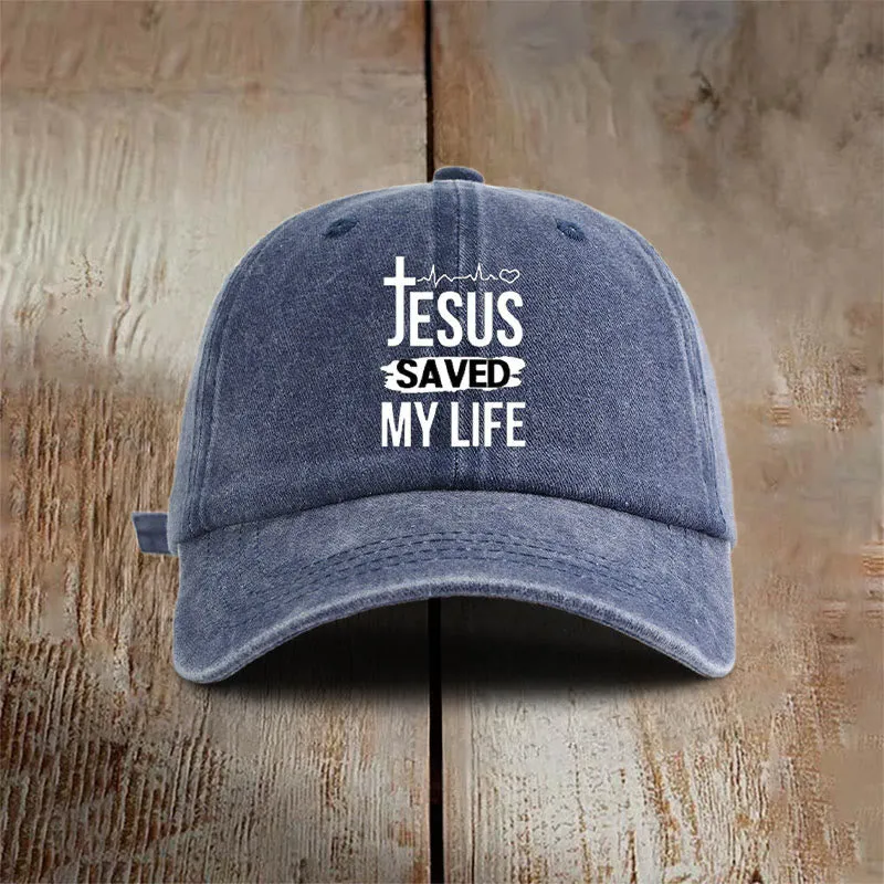 Christianartworkshop Vintage Jesus Saved My Life Unisex Distressed Washed Cotton Hat sold by Christian Art Workshop product image thumbnail 2