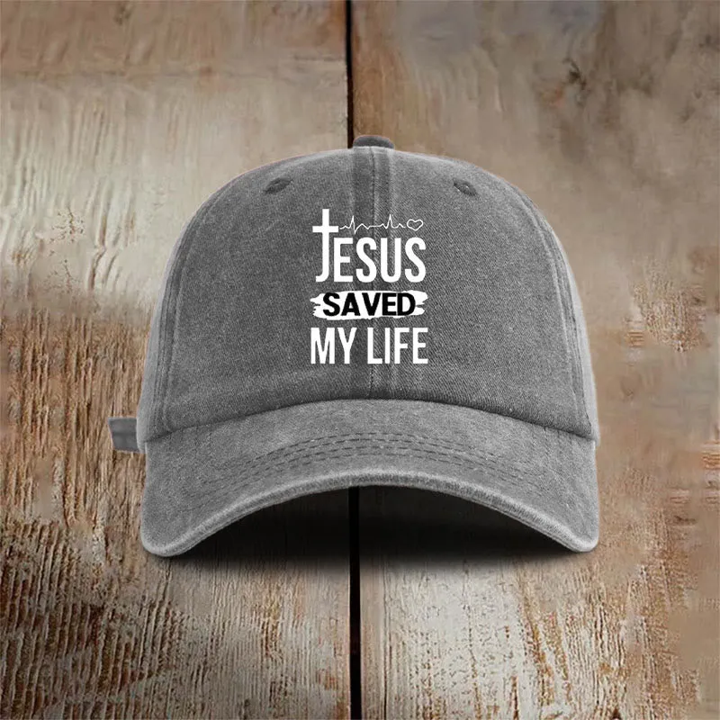 Christianartworkshop Vintage Jesus Saved My Life Unisex Distressed Washed Cotton Hat sold by Christian Art Workshop product image thumbnail 5