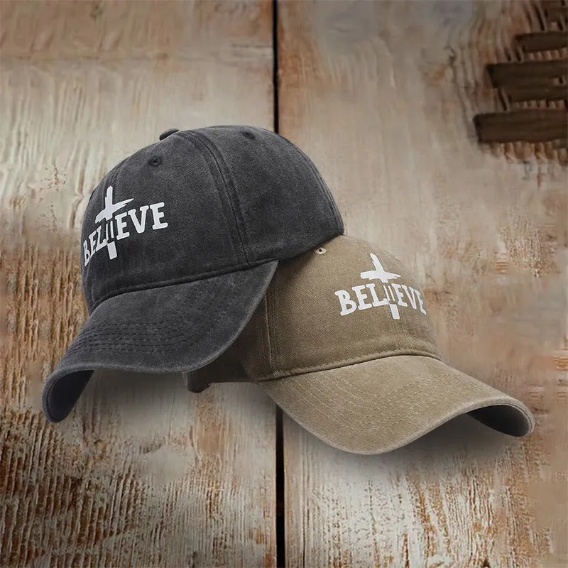 Christianartworkshop Believe in the Cross Baseball Cap: Faith Over Doubt sold by Christian Art Workshop product image thumbnail 5