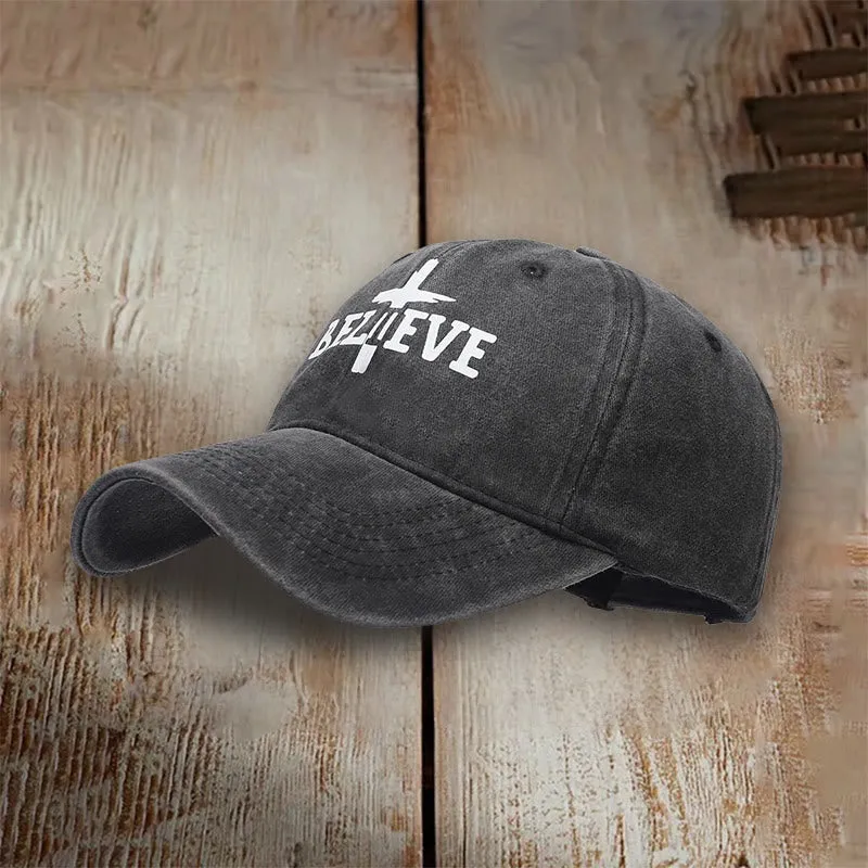 Christianartworkshop Believe in the Cross Baseball Cap: Faith Over Doubt sold by Christian Art Workshop product image thumbnail 4