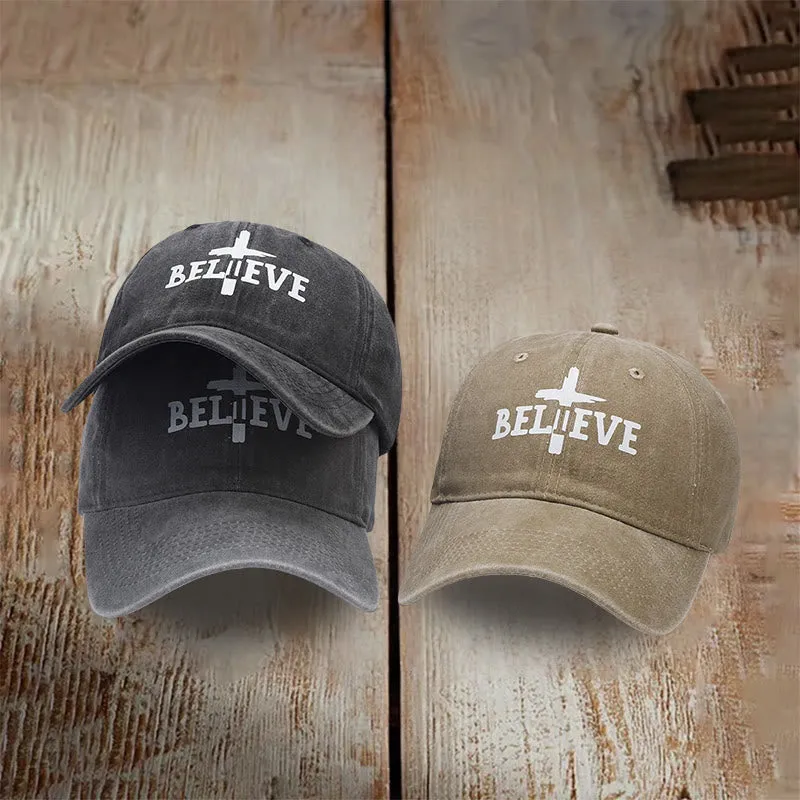 Christianartworkshop Believe in the Cross Baseball Cap: Faith Over Doubt sold by Christian Art Workshop product image thumbnail 2