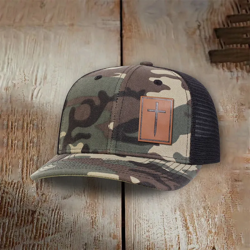 Christianartworkshop Faith Over Fear Nail Cross Leather Patch Faith Hat sold by Christian Art Workshop