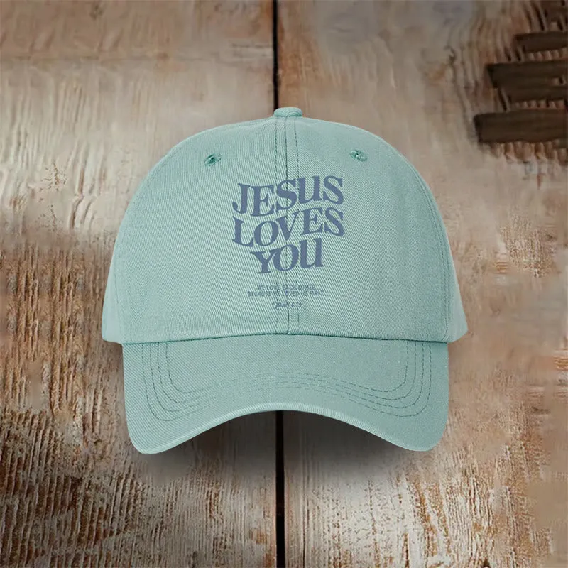 Christianartworkshop Faith-Filled Jesus Loves You Baseball Cap: Wear the Message of His Love sold by Christian Art Workshop